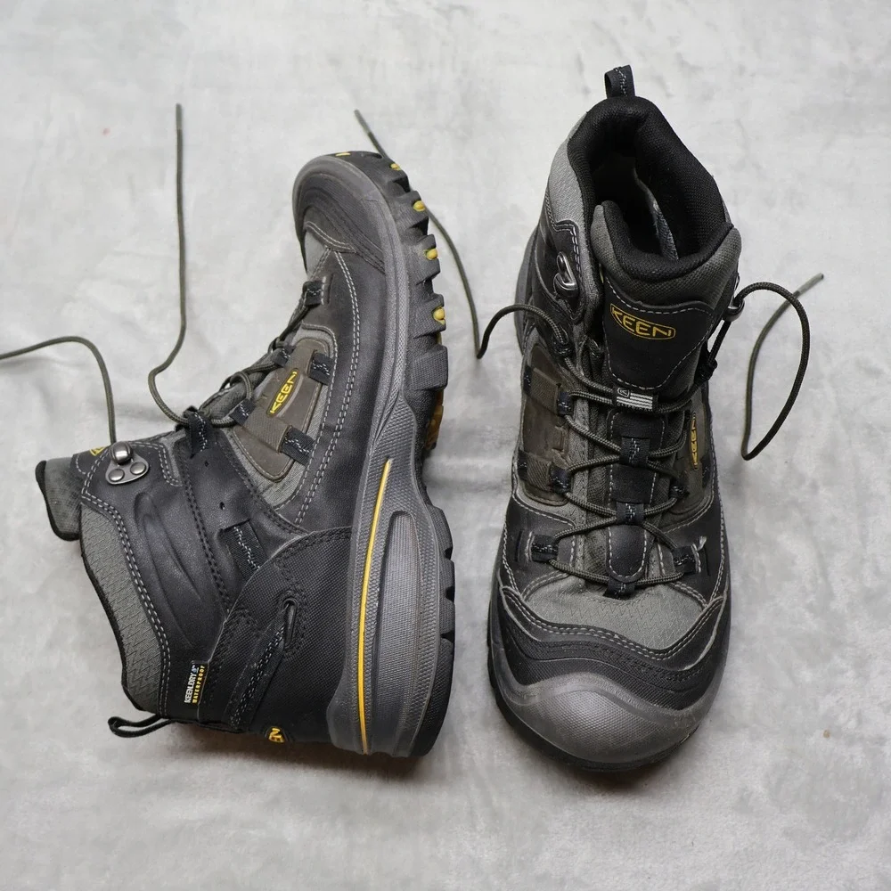 Keen Mid Hiking Mens 10.5 Grey Black Leather Synthetic Trail Shoes Hiker Durand